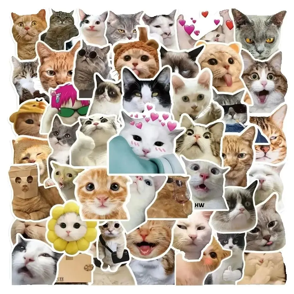 50PCS Fashionable Cute Cartoon Cat Doodle Stickers Decoration DIY Guitar Mobile Luggage Cup