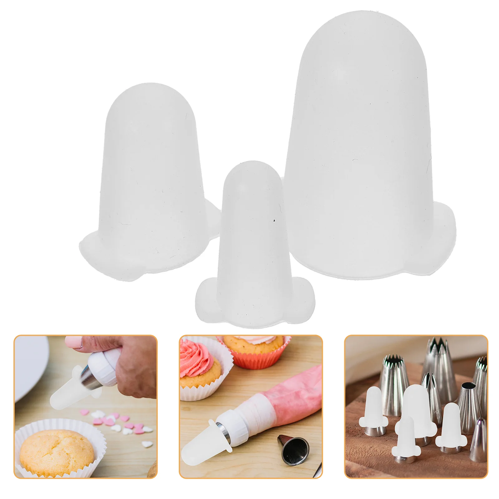 3 Pcs Pipe Protective Cap for Piping Tips Small Silicone Covers Nozzle Sleeves White