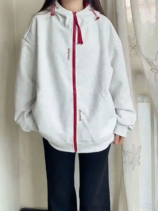 Plus Size Hoodie Dames Fce Gevoerd Rits Sweatshirt Loose Fit Comfortabel Plus Size Kleding Trendy Merk Vrijetijdskleding