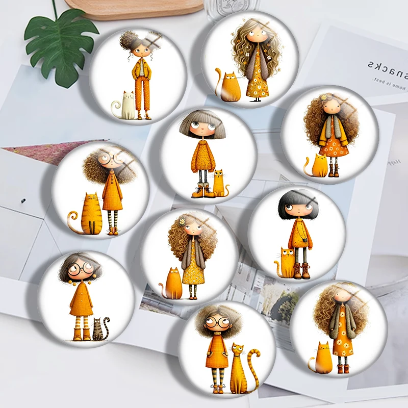 

Cute Quirky Curly Hair Girl 12mm14mm/18mm/20mm/25mm/30mm Round photo glass cabochon demo flat back Making findings