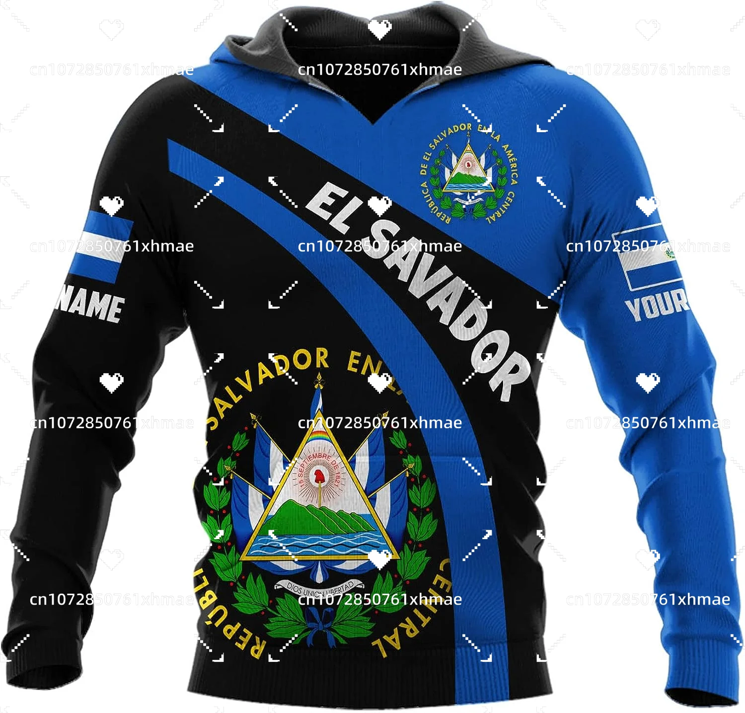 Custom Name El Salvador Flag Badge 3D Print Hoodie Men's Women's Casual Oversized Sweatshirt Fashion Harajuku Street Zip Hoodie