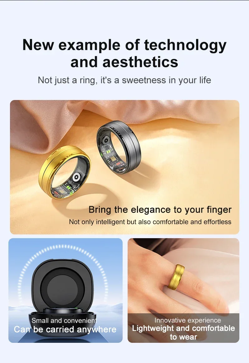 2024 NEW Ring 5ATM Waterproof Smart Ring For Men Women Health Monitoring 100+ Sport Modes Fitness Tracking Waterproof Sport Ring