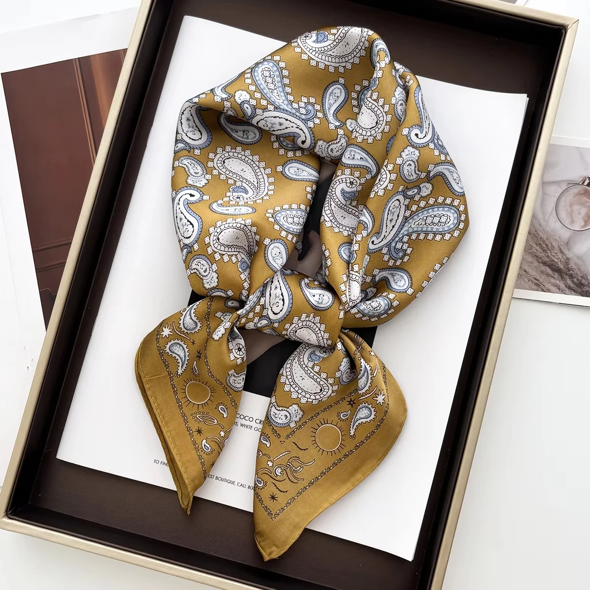 1pcs Luxury Square Scarf Cashew Print Bandana Women's Imitation Silk Scarf Casual Decoration 70cm Neckerchief Headband image 6