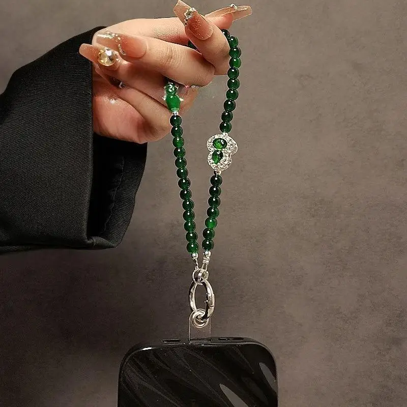 Retro-Handykette im Kürbis-Stil mit Strasssteinen, Perlen und Kristallen, chinesischer Stil, Handgelenkskette, modisches Accessoire – Detail 6