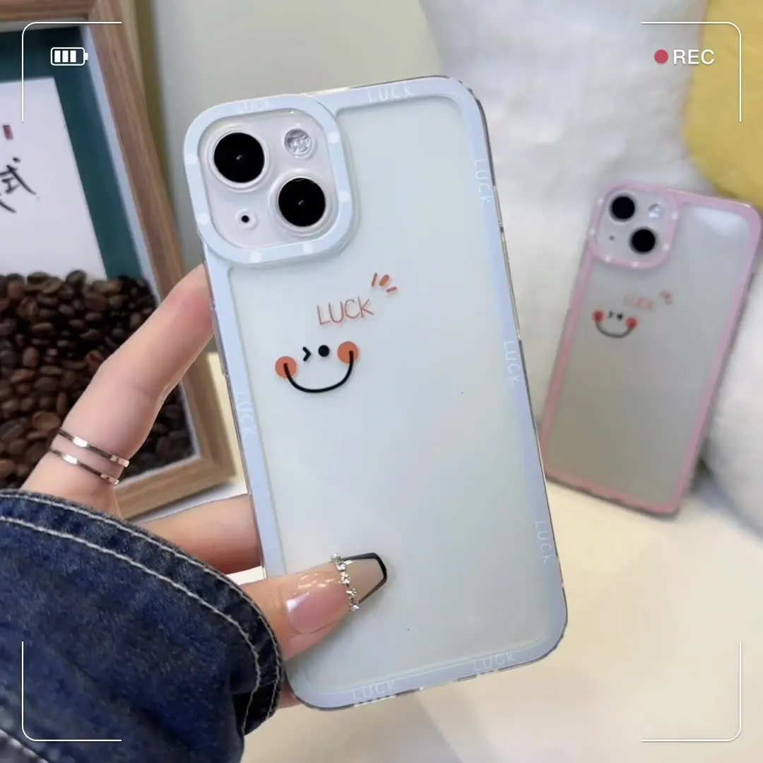 Clear drop-proof soft phone case for iPhone 14 13 12 11 Pro Max 14Plus X XS XR XS MAX 7 8 Plus SE2 2020 cute smiley face case