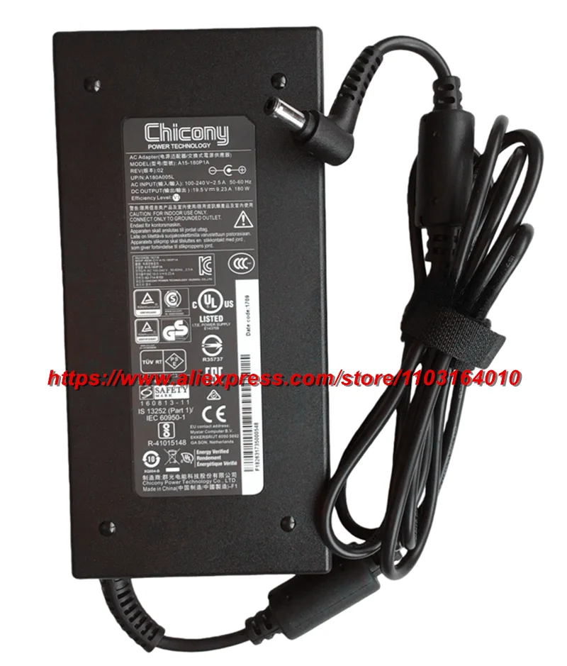 

Genuine Chicony A17-180P4A 19.5V 9.23A 180W A180A025P AC Adapter Charger For MSI GS63VR GP62MVR GS65 STEALTH Laptop Power Supply