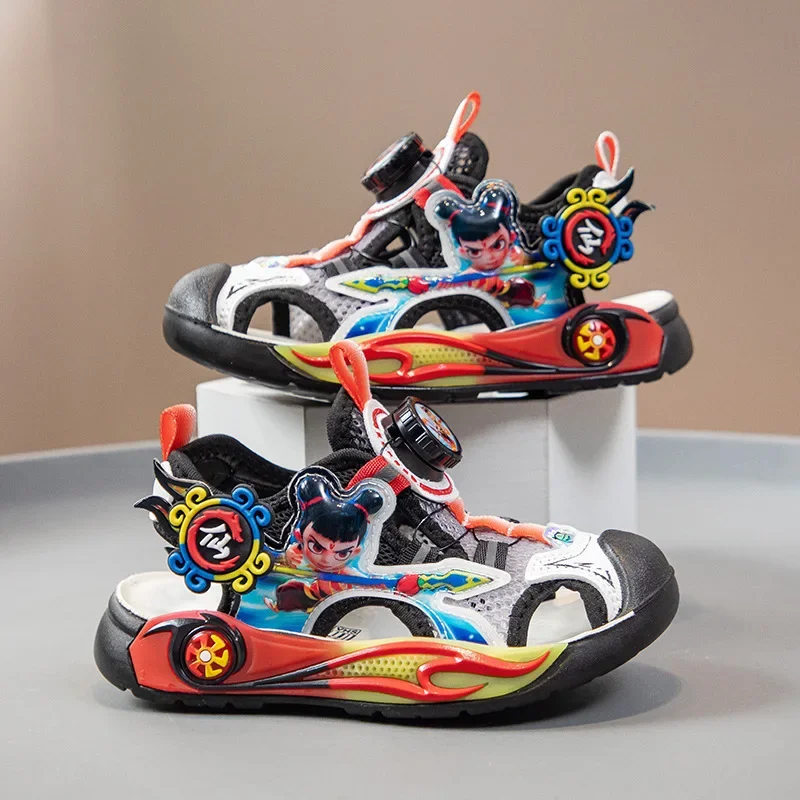 

NeZha Summer Children's Beach Shoes 2025 New Cartoon Children's Shoes Anti Soft Bottom Girls' LED Beach Sandals