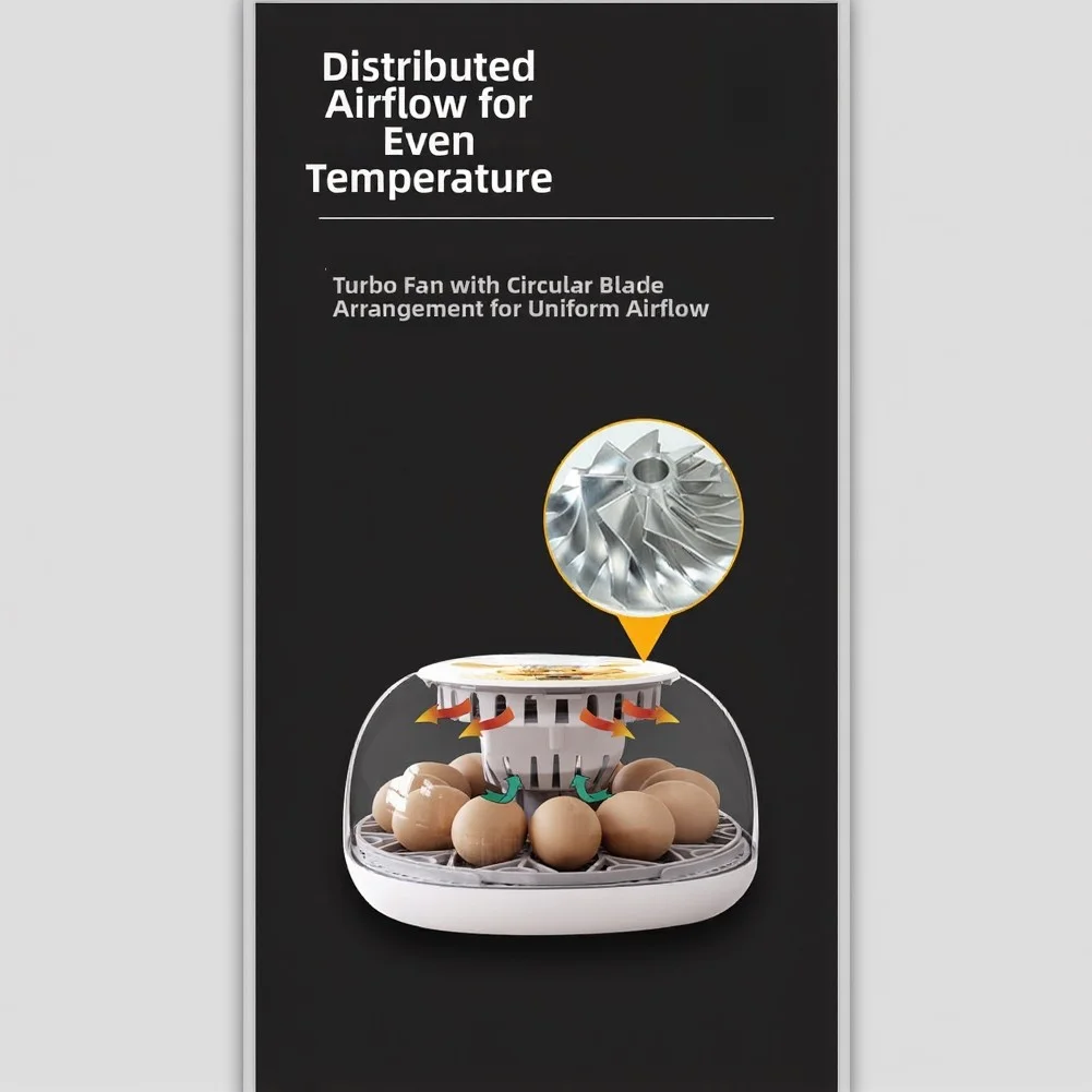 12 Egg Capacity Incubator Humidity Control System Poultry Brooder 26*14*26cm 12 Egg Incubator Distributed Airflow System