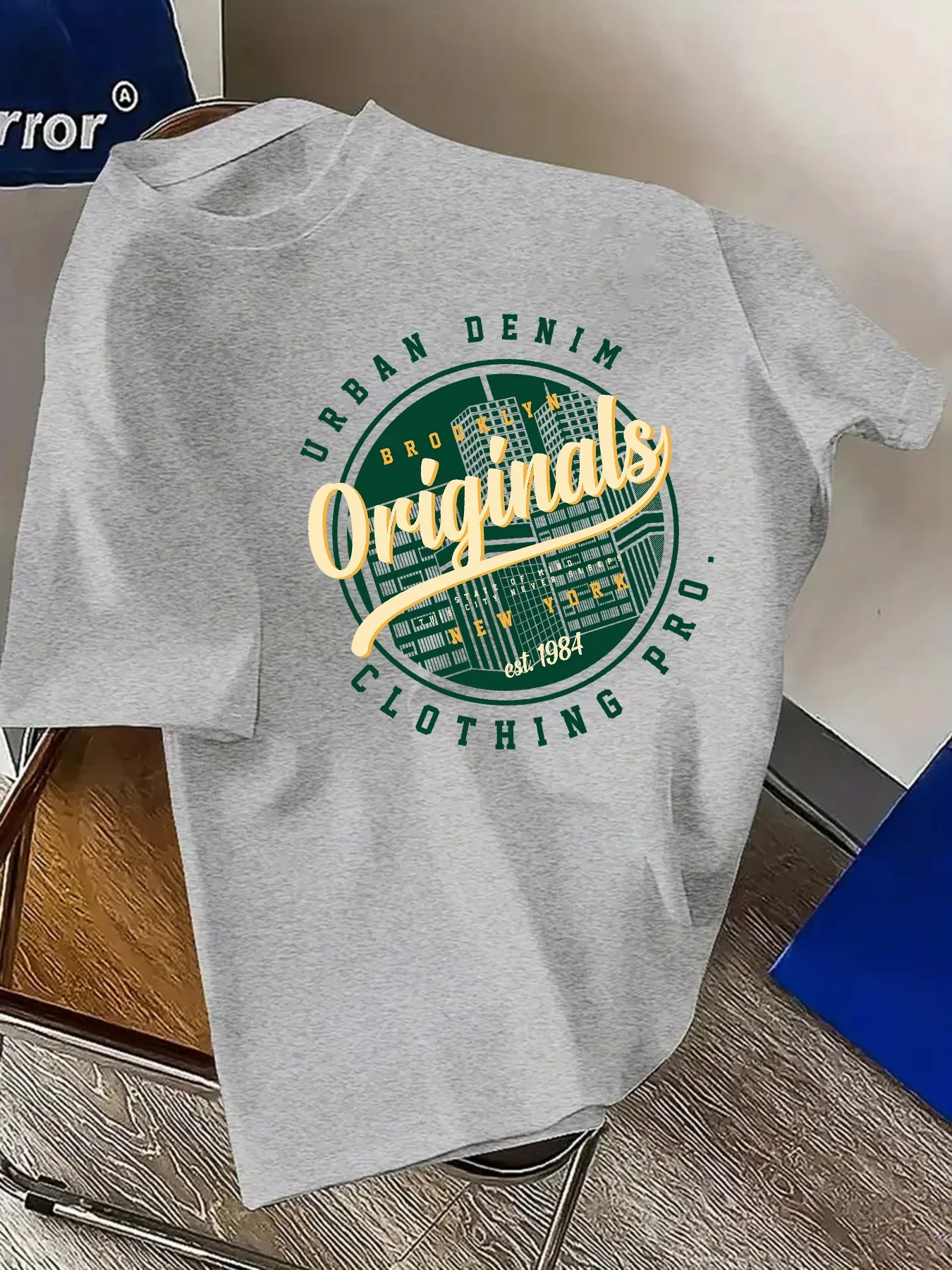 Vintage Varsity Font Circular City Building Originals Print Men's 100% Cotton T-shirt Casual O-neck Short Sleeve Streetwear Tops