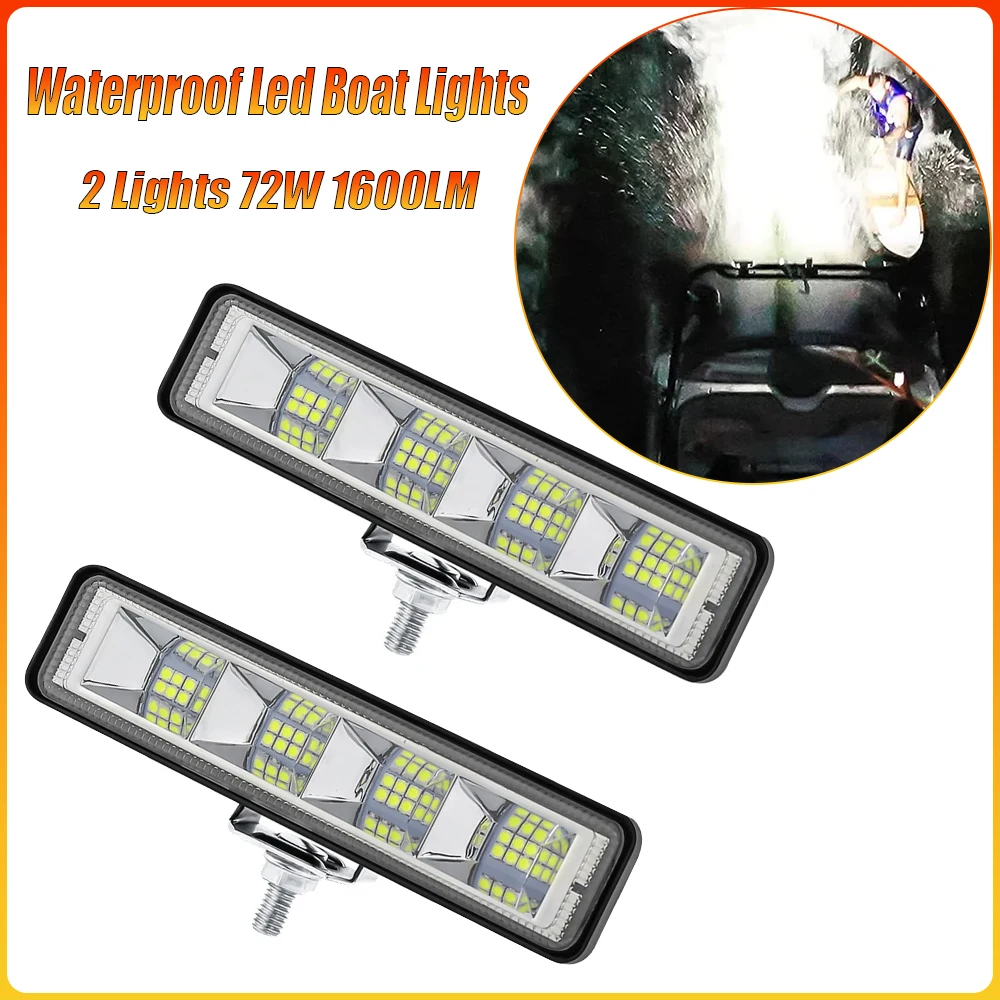 

Водонепроницаемый светодиодный фонарь для лодки, 72 Вт, 2 фонари, водонепроницаемые проверенные морские фонари для палубы/докда, 1600LMS 120 ° Прожектор Корабельная лампа
