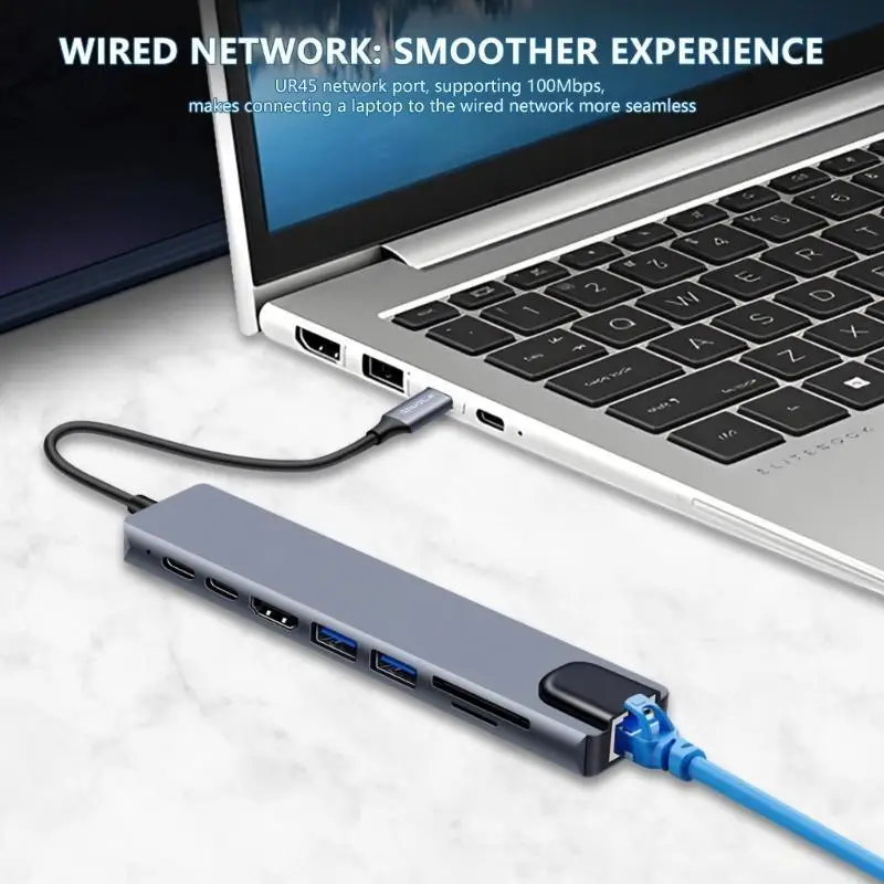 

Универсальный концентратор типа C, 8 в 1, выход 4K, мощность 100 Вт, порт USB3.0 для ноутбуков, планшетов, устройство карт