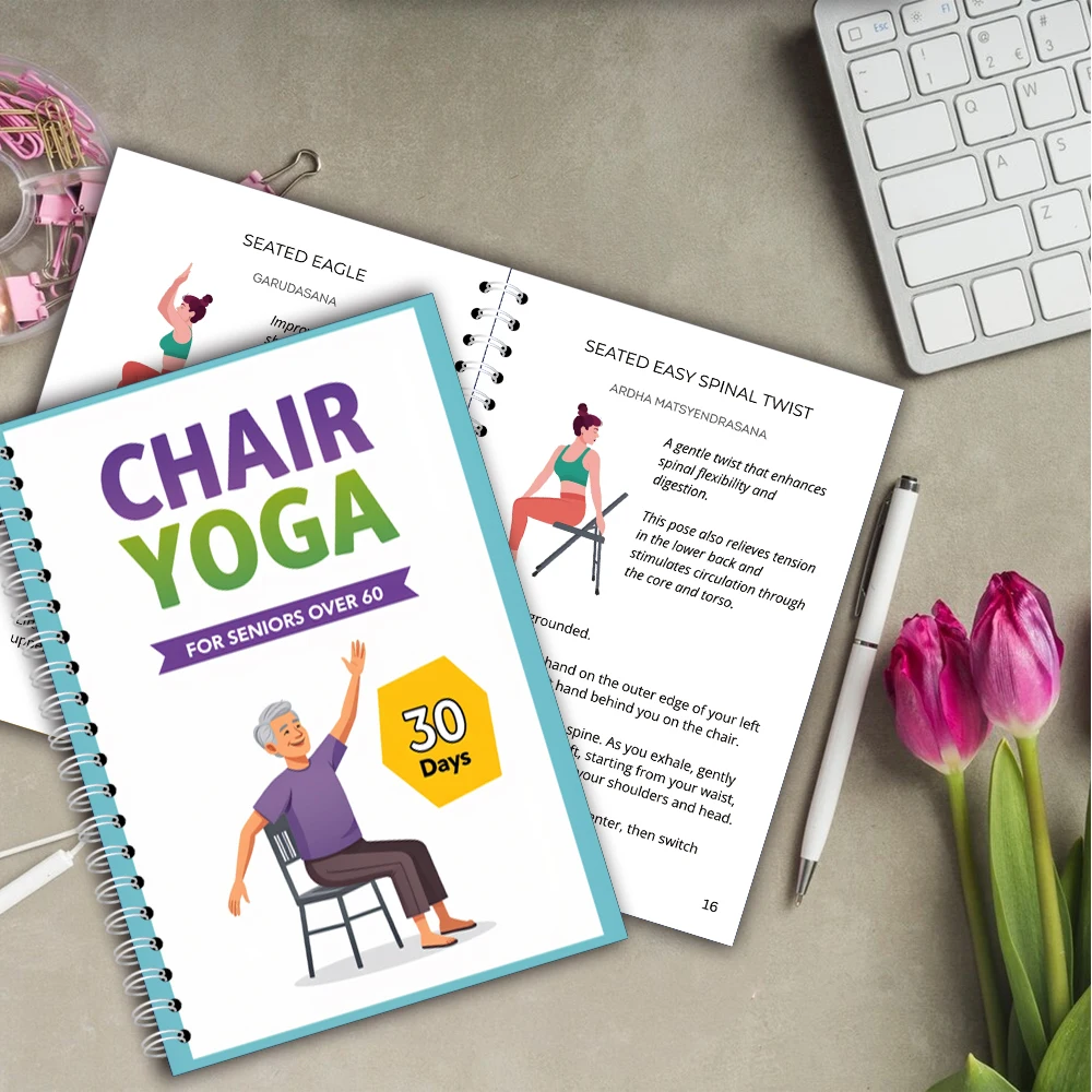 Chair Yoga Logbook Notebook Fitness Plan for Seniors Over 60, 30 Day Routine for Balance Flexibility, A5 Easy to Follow