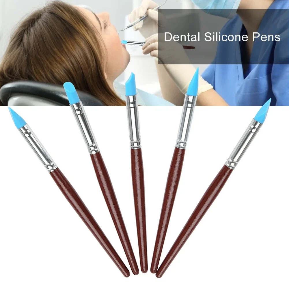 5 pcs Dental Silicone De-mark Modification Pen Tooth Adhesive Forming Sculpture Carving Tools Occlusal Surface Shaping Blue Tip