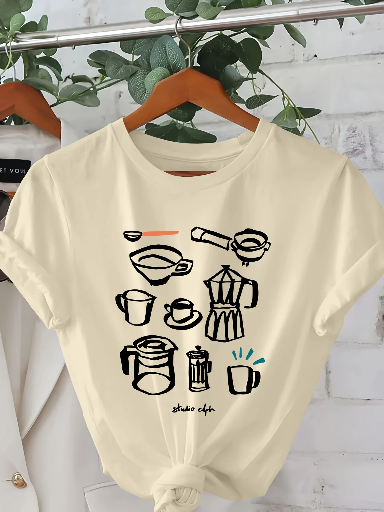 Casual Short-Sleeve with Special Coffee Pattern Perfect for Spring and Summer Designed Summer Sleeved Harajuku Streetwear