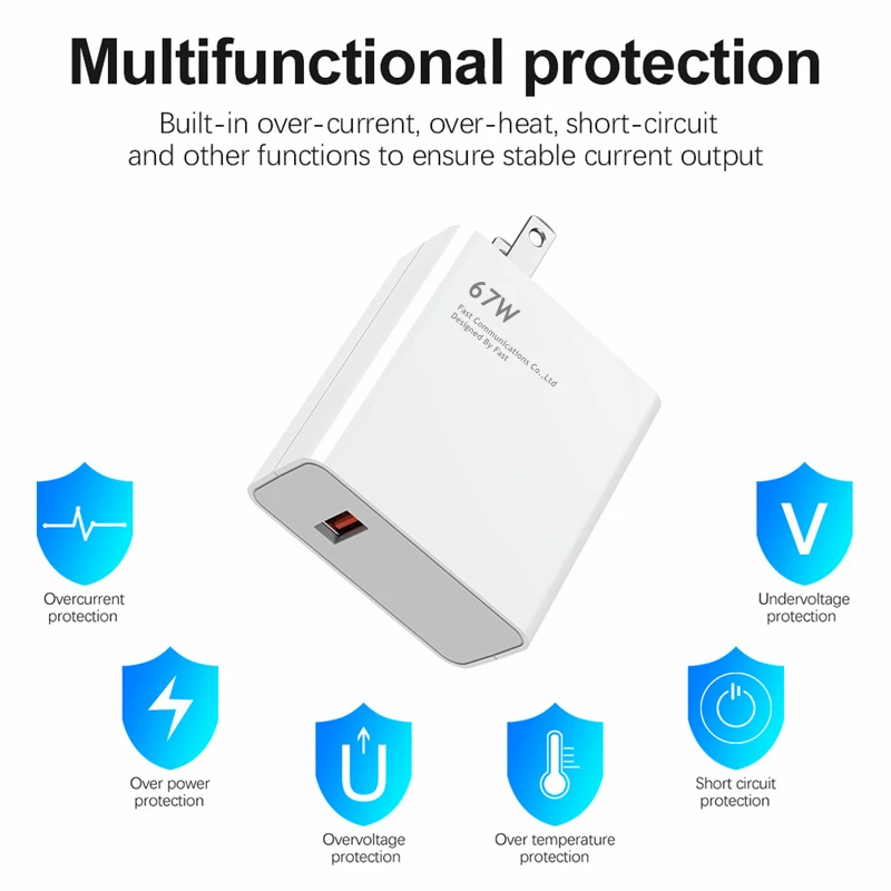 US Plug 6A 67W Ultra Fast USB Charger for Xiaomi 10 11 12 13 14 Redmi Note 10 11 12 13 POCO X3 X4 X5 Type C Rapid Charging Cable