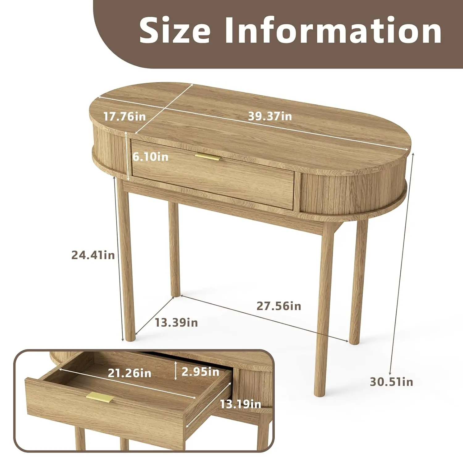 39 Inch Computer Desk With Drawer, Mid-Century Modern Writing Desk Solid Wood Legs, Compact Home Office & Makeup , Customized