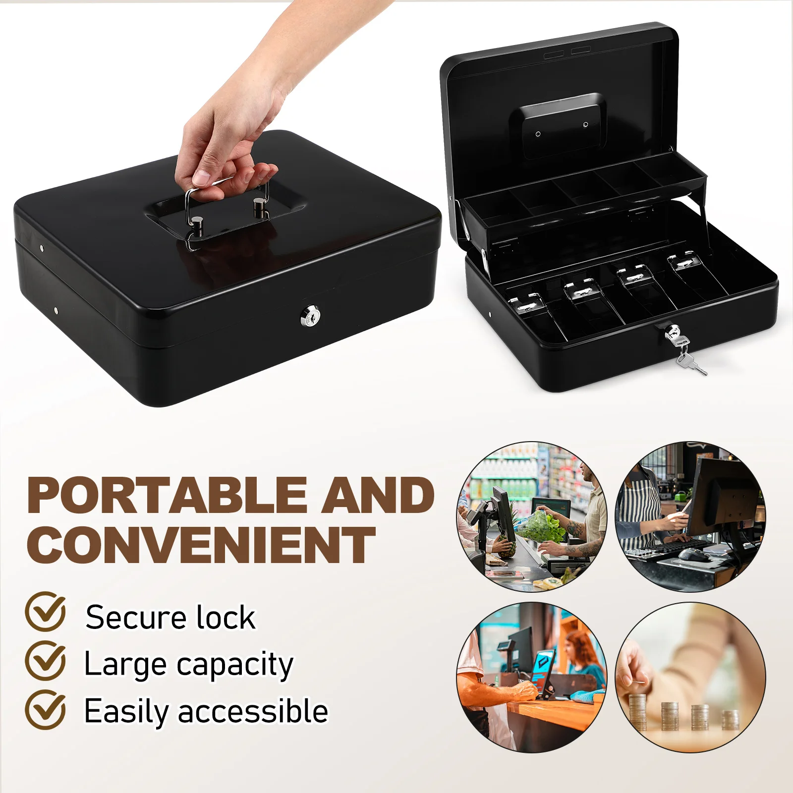 تسجيل المدفوعات النقدية درج المال المنظم سعة كبيرة مفتاح الحديد الأعمال الصغيرة درج النقدية المحمولة