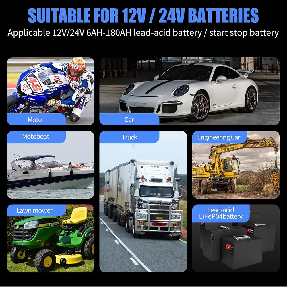 شاحن بطارية السيارة 10A Lifepo4 شاحن بطارية السيارة من حمض الرصاص، شاحن هزيلة للسيارات 12/24 فولت الكل في 1 صيانة البطارية