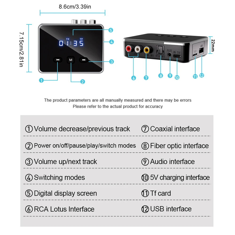 BT 5.4 Transmitter Receiver with RCA 3.5mm AUX & Display BT Adapter Wireless Adapter for TV/Car/PC/Home Stereo/Speakers - view 6
