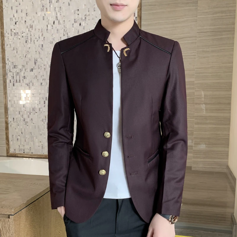 

Autumn Men's Suit Jacket Youth Business Casual Business Stand Collar Jacket Korean Slim Handsome Jacket Social Streetwear Coats