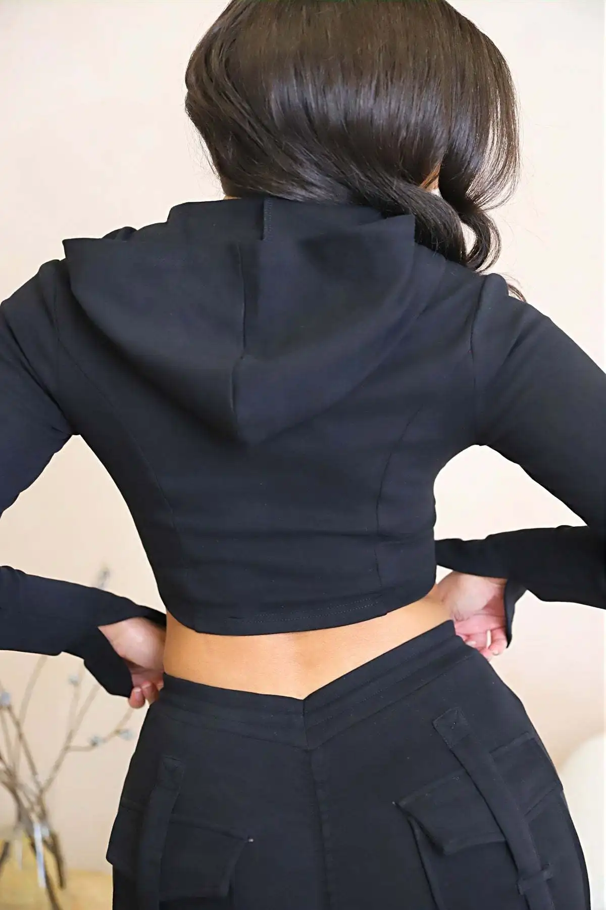 Sports Women's Suit Fall Hooded Long-Sleeved Waist Jacket And Cargo Pants Slit Outfits Ladies Solid Color Two-Piece Set