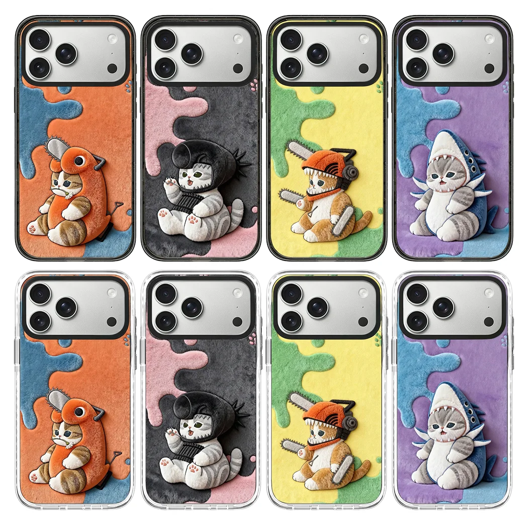 

Cute Chainsaw Cat 2.0 Acrylic Black Border Phone Cover for IPhone 14 15 16 17 Pro Max Case for IPhone 17 Air