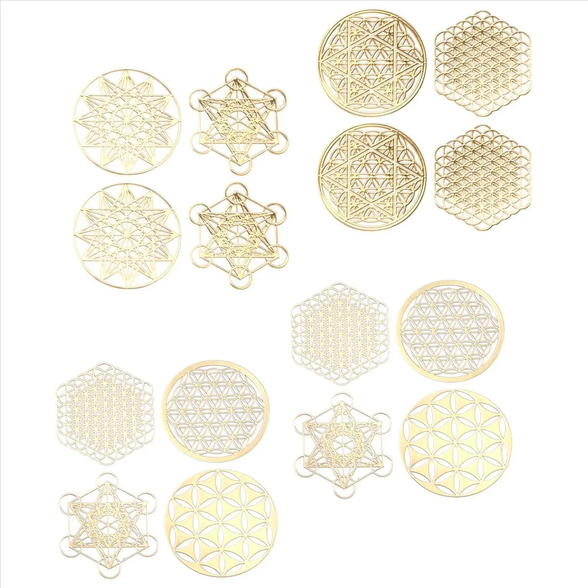 (A02R) 16Pcs/Set Metal Energy Decor Sticker Flower of Life Children's Day Gifts 7 Chakra Copper Energy Tower Orgonite Stickers