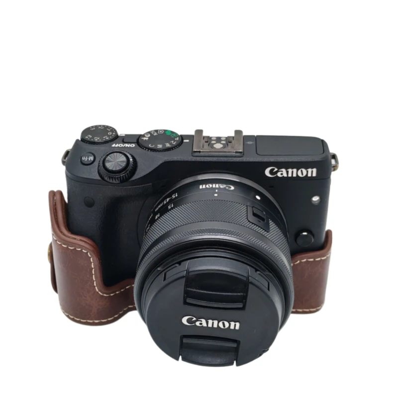 Retro M3 Camera Case PU Leather Half Body Skin Cover For Canon EOS M3