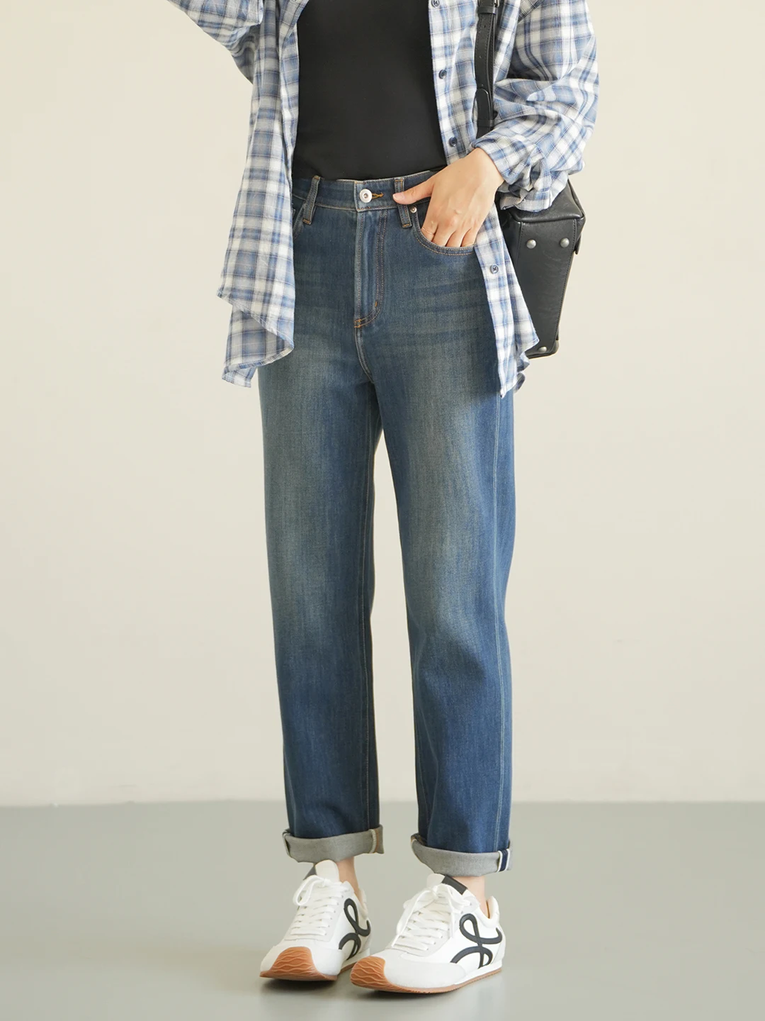 

Women's Four-Way Stretch Nine-Piece Jeans Soft Washed Denim Pencil Pants Spring Autumn Style Casual Natural Waist Zipper