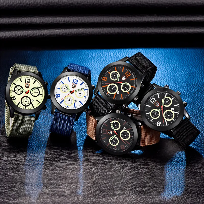 1 pc/lote Homens Genuíno XINEW Marca Relógios Estudantes Meninos Moda Casual Nylon Banda Esportes Data Relógio de Quartzo Preto Montre Homme