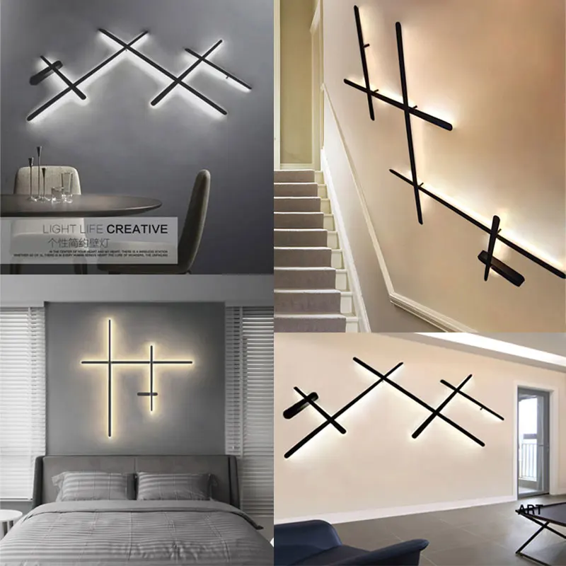 Modernes Design, LED-Streifen, Wandleuchten, Hintergrund, Wandleuchten, Schlafzimmer, Wohnzimmer, Treppen, dekorative Kunst, Innenbeleuchtung