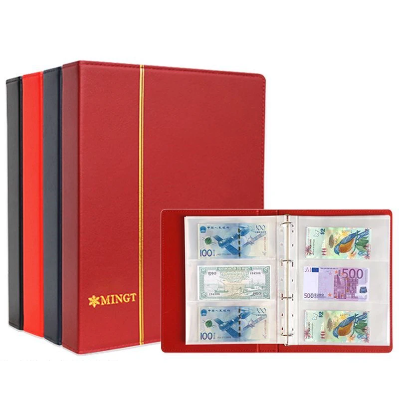 

Paper Money Banknote Collection Album Leather Bill Currency Cash Collection Binder Storage Book with Banknote Sheet 3 Slot 20pcs