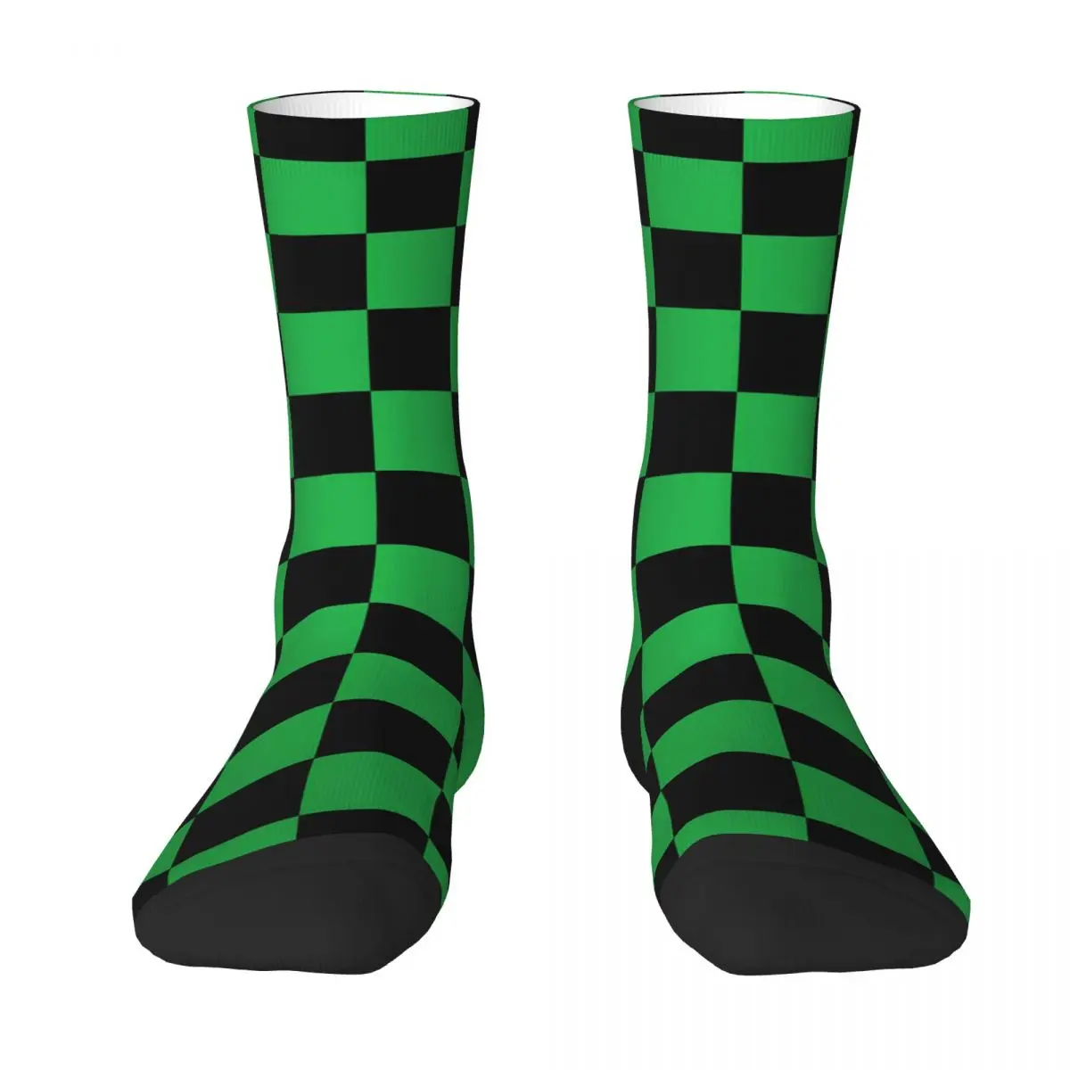 Green And Black Retro Square Socks Chessboard Gothic Stockings Women Men Soft Breathable Climbing Socks Autumn Anti Sweat Socks