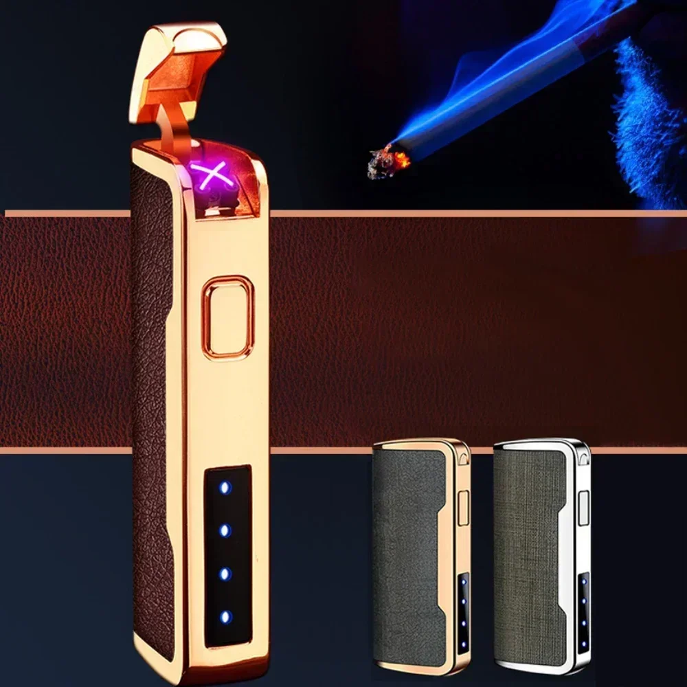 Leather Electric Lighter USB Rechargeable Lighter Cool Electronic Gadgets Technology Smart Windproof Plasma ARC Ignitor