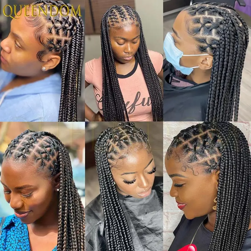 36 بوصة كامل الدانتيل شعر مستعار أمامي متقاطع جديلة شعر مستعار الاصطناعية آلهة صندوق شعر مستعار مضفر للنساء السود فو كورنو لوكس شعر مستعار