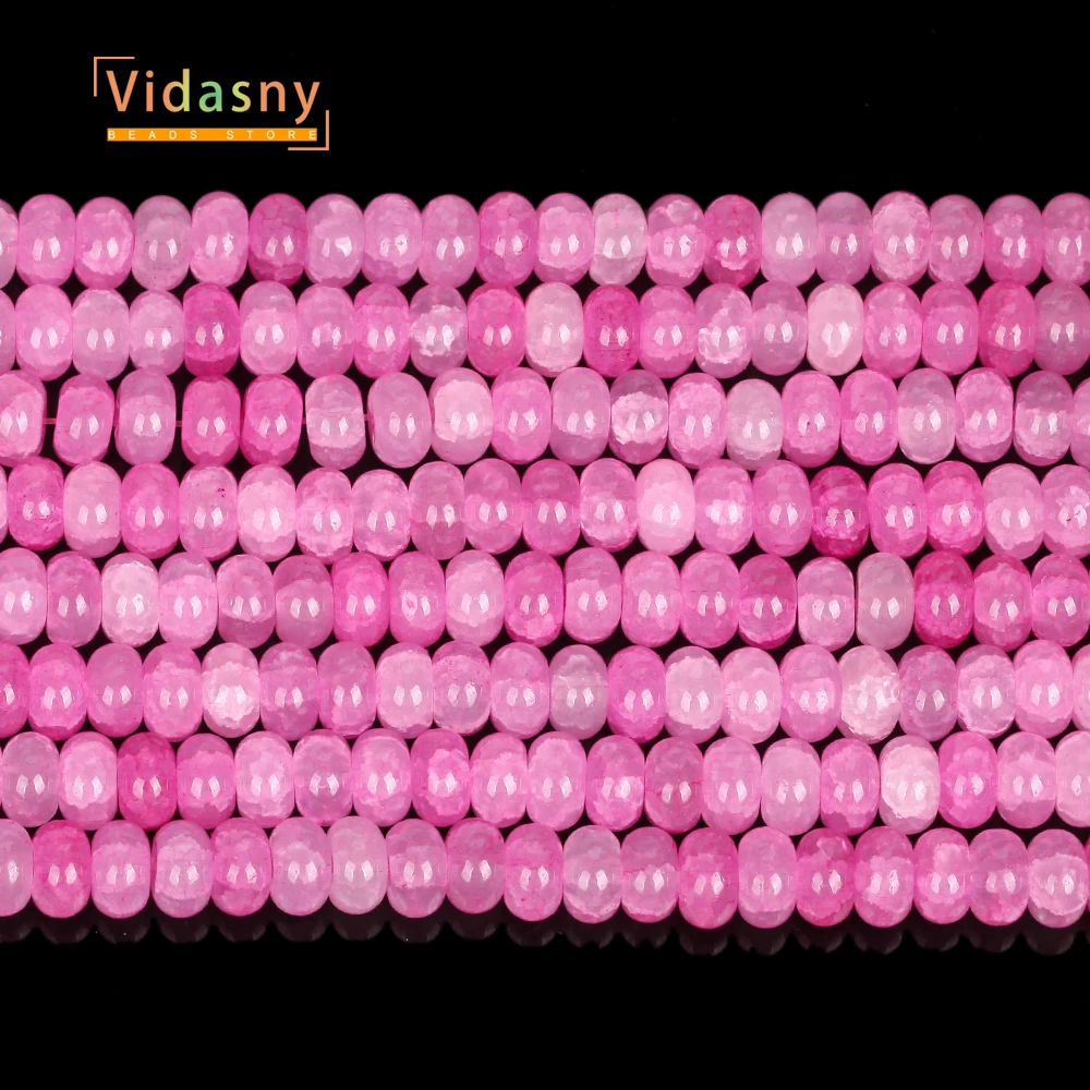 Artificial Cracked Crystal Fuchsia Rondelle Beads For Jewelry Making Round Loose Diy Accessories Bracelet Necklace 15inches