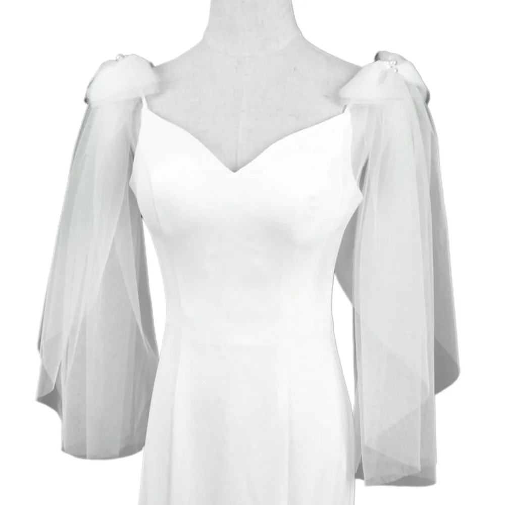 

1 пара плиссированных тюлевых свадебных платьев для невесты, шаль с жемчугом, золотой марлевый бант, прозрачная шаль, свадебные аксессуары, блестящие