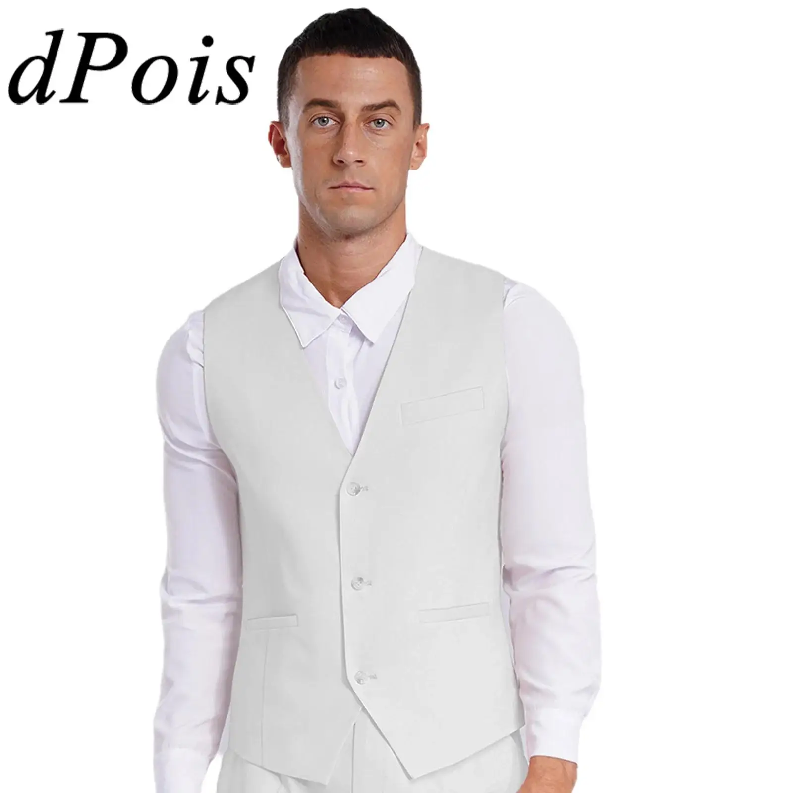 Mens Suits Vests Groomsmen Waistcoat V Neck Button-up Pointed Hem Vest Tank Top for Wedding Formal Party Gentleman Waistcoats