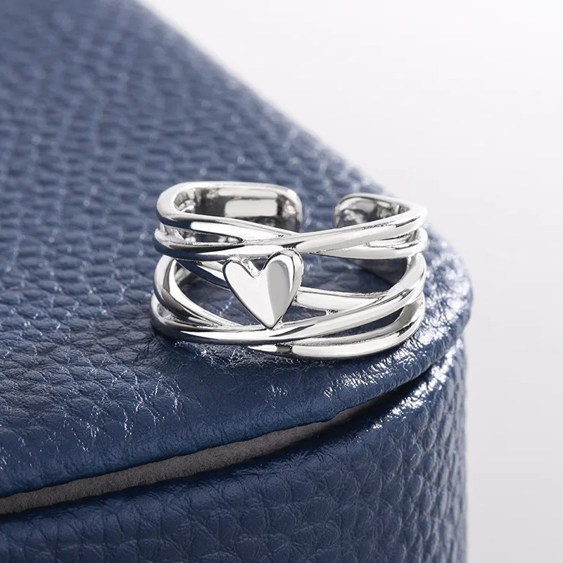 

Кольцо из стерлингового серебра 925 пробы с открытым пальцем, многослойное кольцо с сердцем и любовью, геометрический панк, штабелируемый для женщин, ювелирные изделия, подарок, Прямая поставка, оптовая продажа