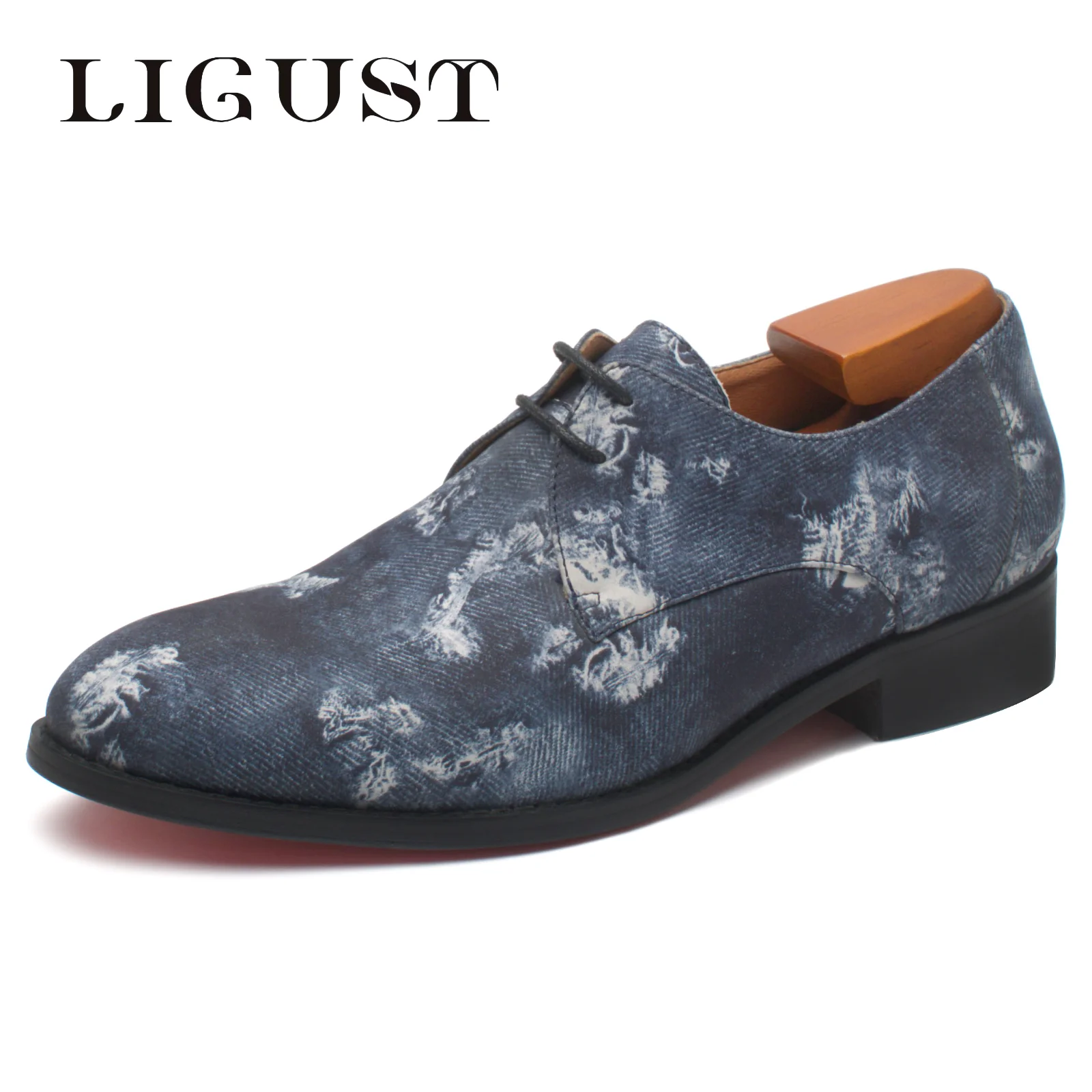 

LIGUST Luxury Men Loafers Shoes Denim Print Formal Men Casual Shoes For Men Office Wedding Prom Leather Lace-up Shoes Plus Size