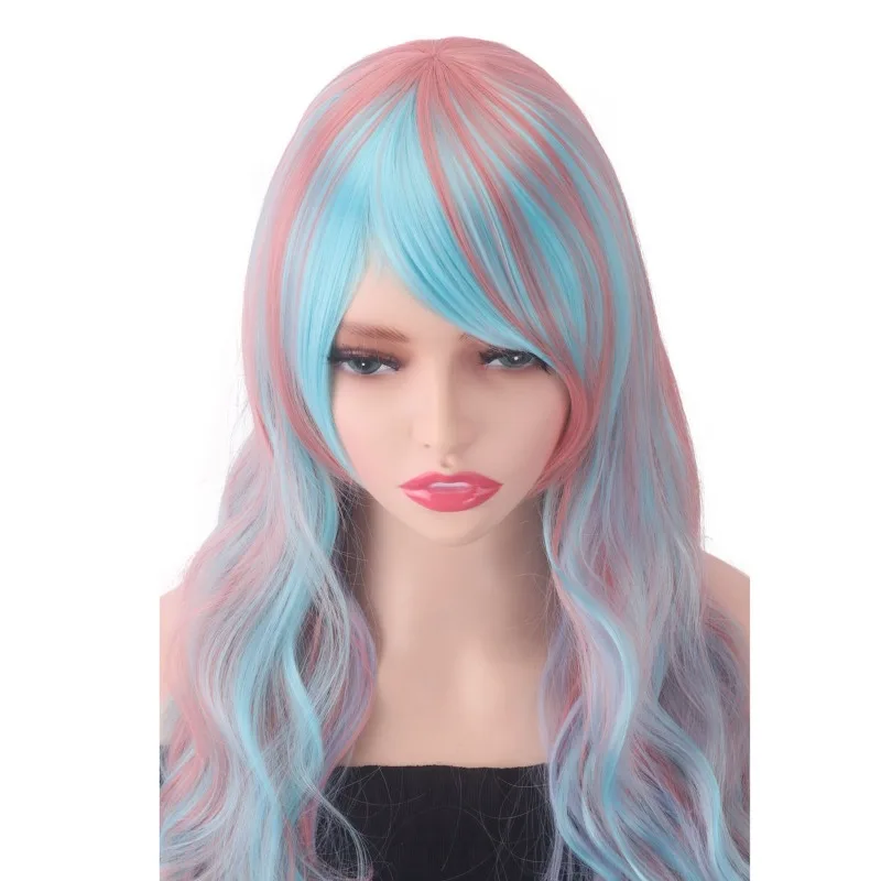 Gorro colorido con bola, exposición de cómic, tocado de juego de rol, pelo largo y liso degradado, accesorio para el cabello de fiesta, peluca de pelo largo y rizado