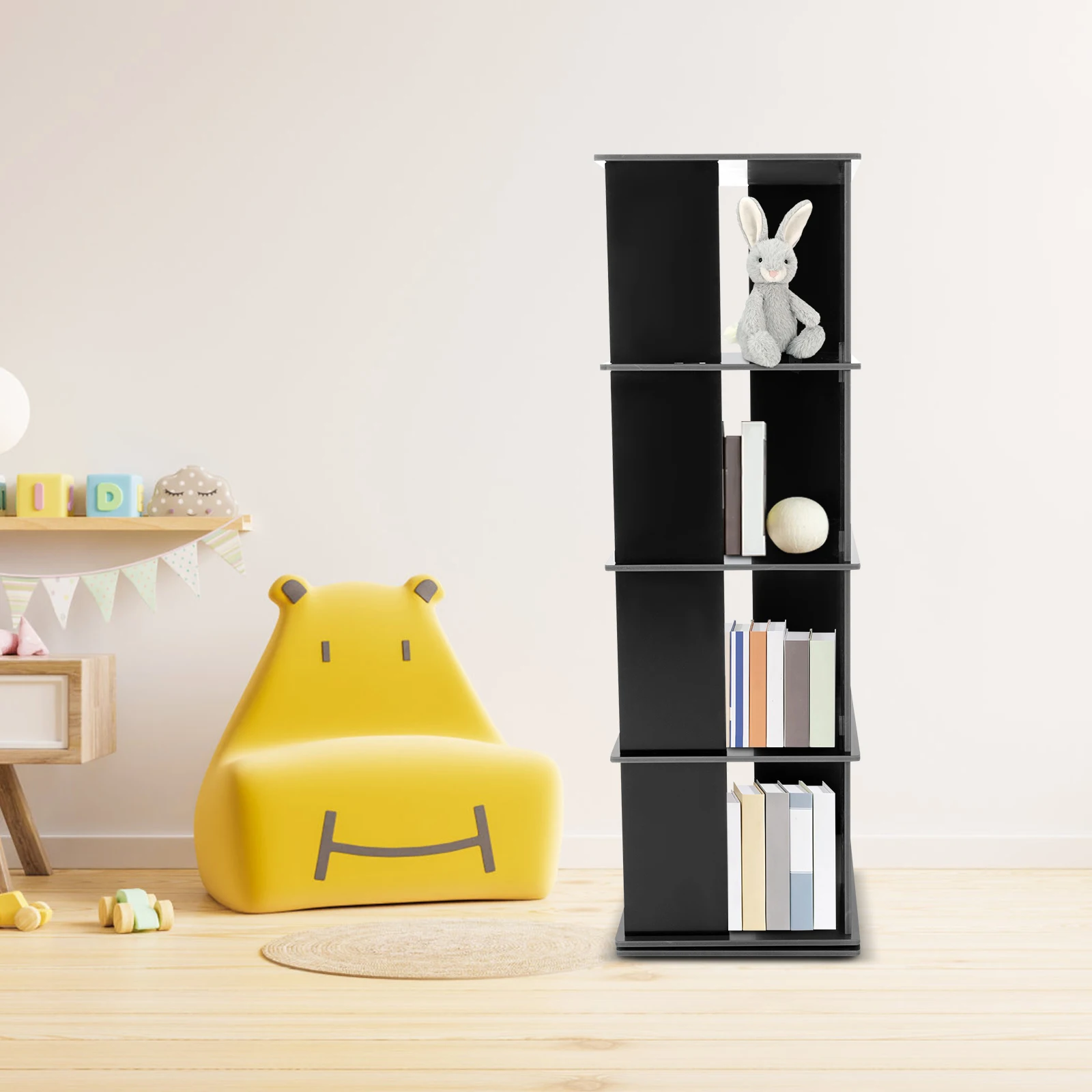 

4 levels Rotating Bookshelf, 360° Revolving Bookcase, Display Book Shelf