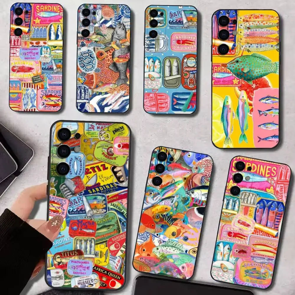 

Sardines Fish Art Phone Case For Samsung S25,S24,S21,S22,S23,S30,Ultra,S20,Plus,Fe,Lite,Note,10,9,5G Black Cover