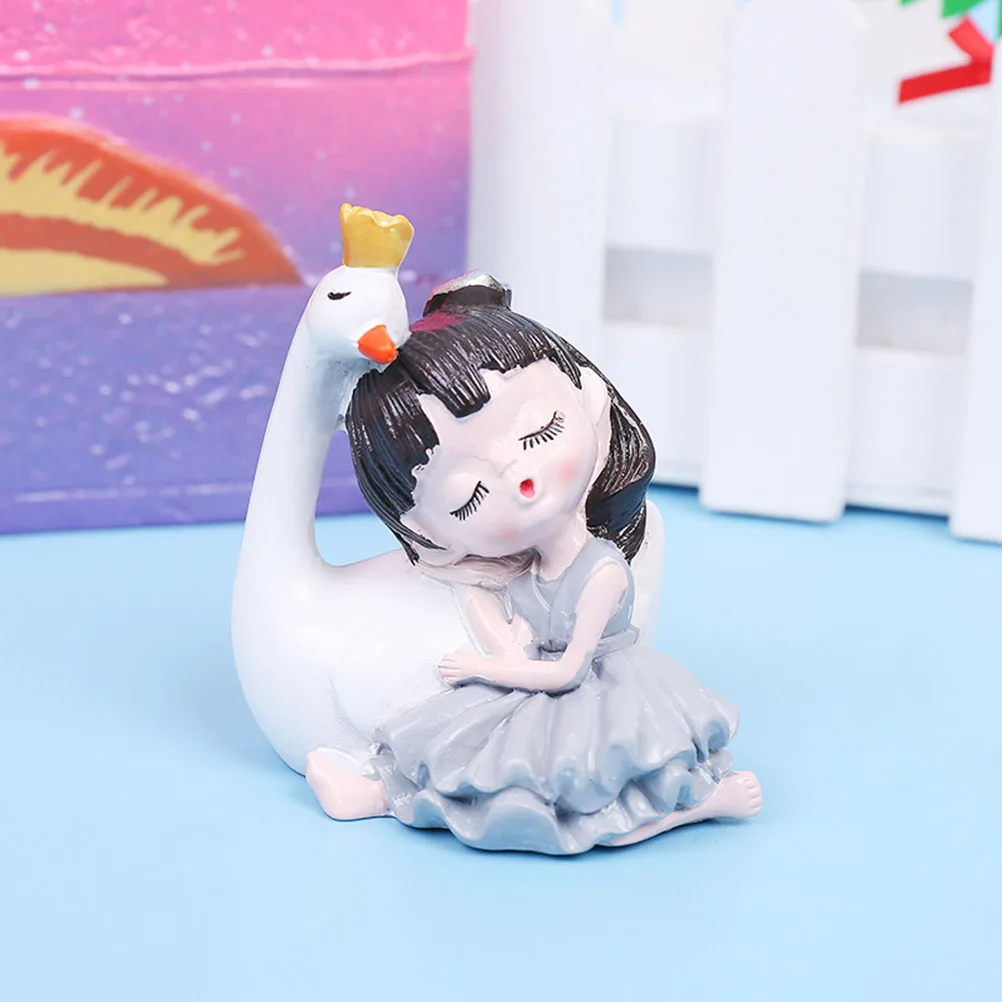 

1pc Swan Girl Cake Decoration Resin Cartoon Desktop Ornament Baking Party Home Office Decor Miniature Accessory Cake Sculpture