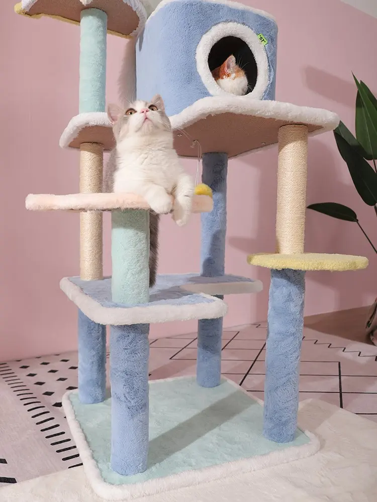 Multilayer Cat Climbing Frame Wooden Pet Cat Tree House Big Space Cats Kitten Condos With Sisal Rope Cat Scrataching Posts Toys