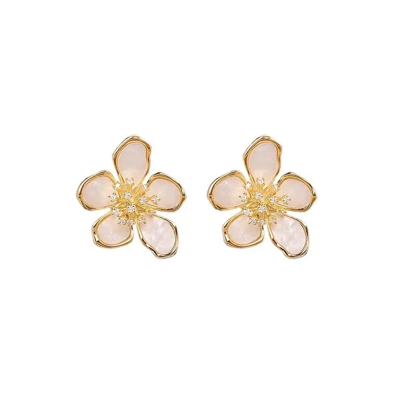 Fashion Rhinestone Personality Temperament Five Petal Flower Earrings Female Temperament Party Elegant Jewelry Accessories