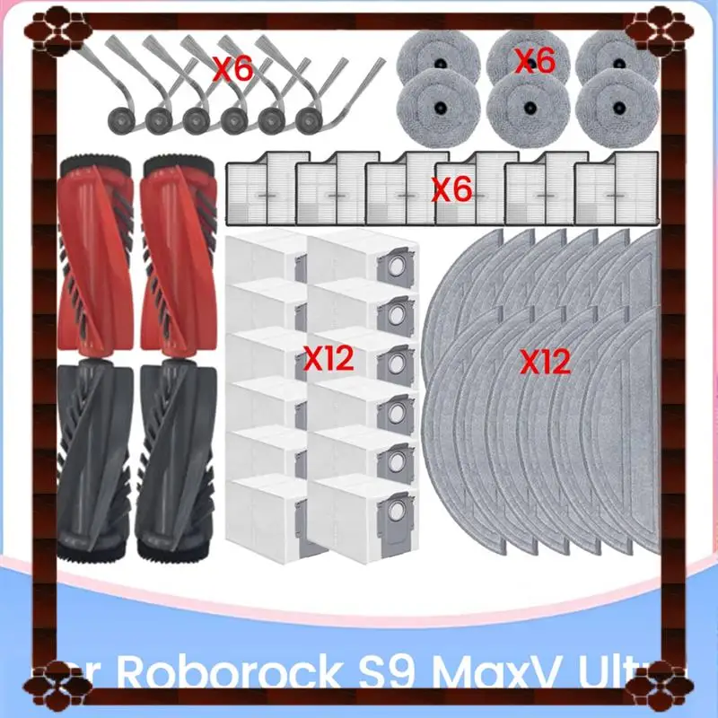 

24-Hour Delivery For Roborock S9 Maxv Ultra Accessories Kit Brush Hepa Filter Dust Bag Mop Cloth Efficient Cleaning Accessories