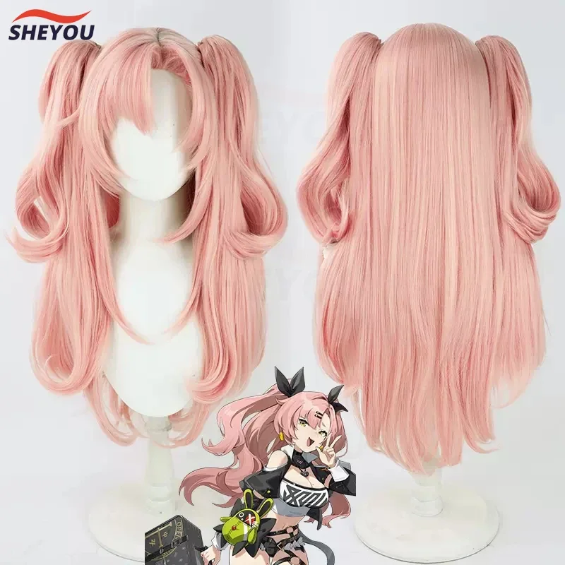 Game Zenless Zone Zero Nicole Demara Cosplay Wig Long Pink Curls Heat Resistant Hair Halloween Party Wigs   Wig Cap