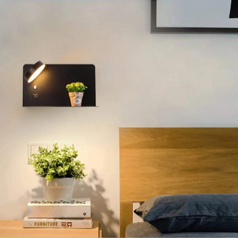 

Modern Minimalist Button Switch Wall Lamp USB Charging Rotatable 330 ° Lamp Head EU/US Plug Indoor Bedside Bedroom Lighting