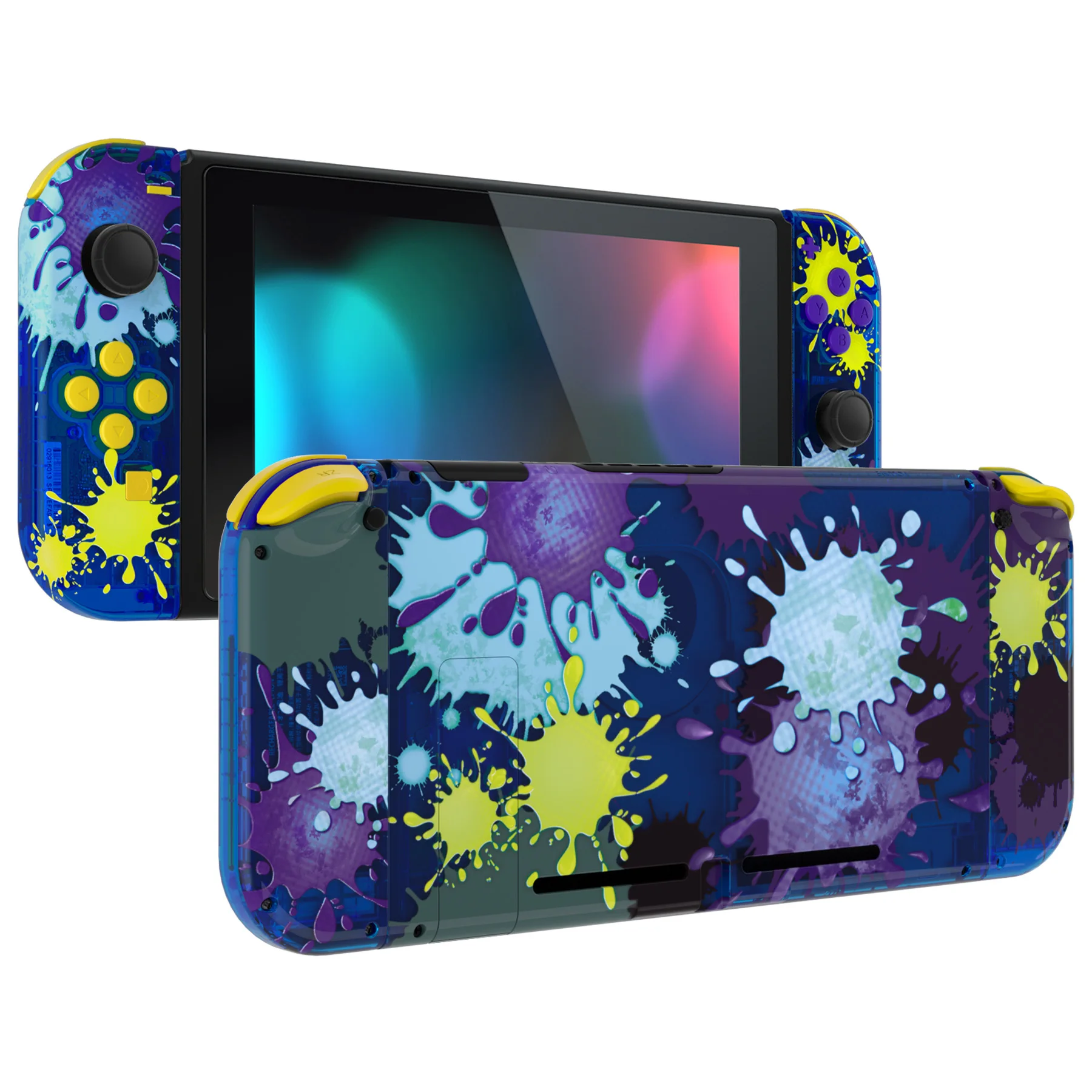 eXtremeRate Splattering Paint Soft Touch Console Back Plate Controller Housing Shell with Full Set Buttons for Nintendo Switch